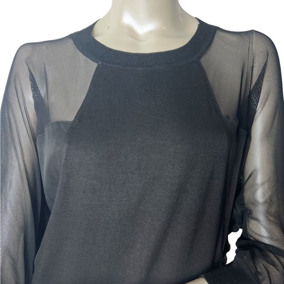 Kerisma brand Black Mesh, Satin, Jersey tee 3/4” sleeve Top - Picture 3 of 10